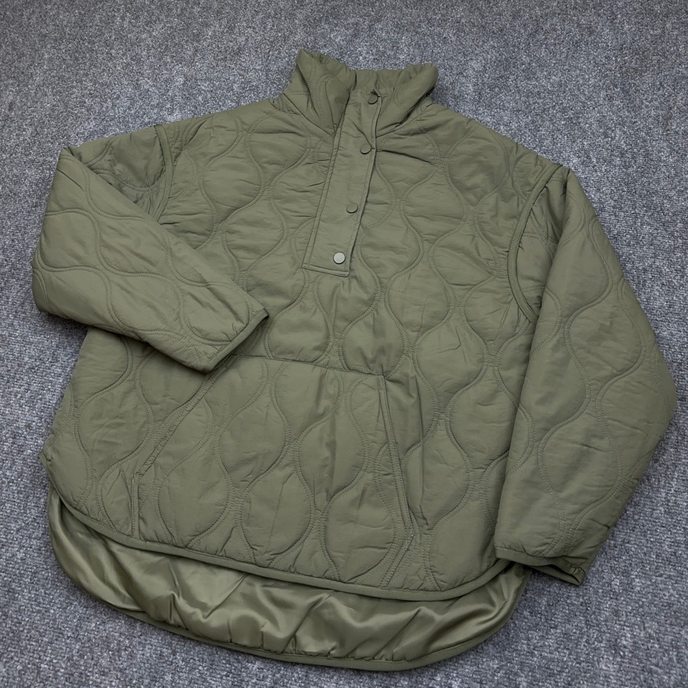 BKE Quilted Quarter Snap Pullover Women's M Olive Green Quilt Mock Neck Pocket